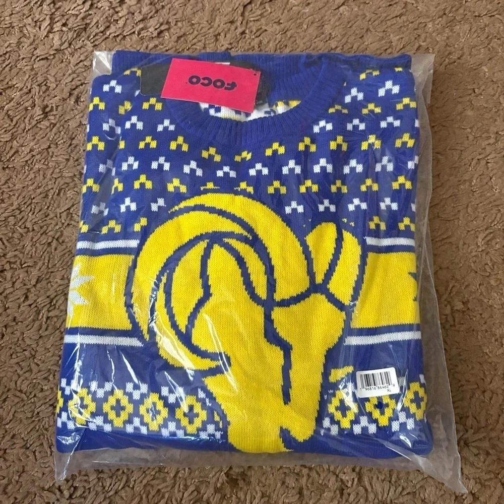 Los Angeles Rams Ugly Christmas Sweater NEW XL Blue Yellow FOCO NFL Football